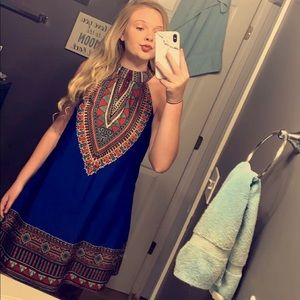 High neck silky dress aztec print size medium